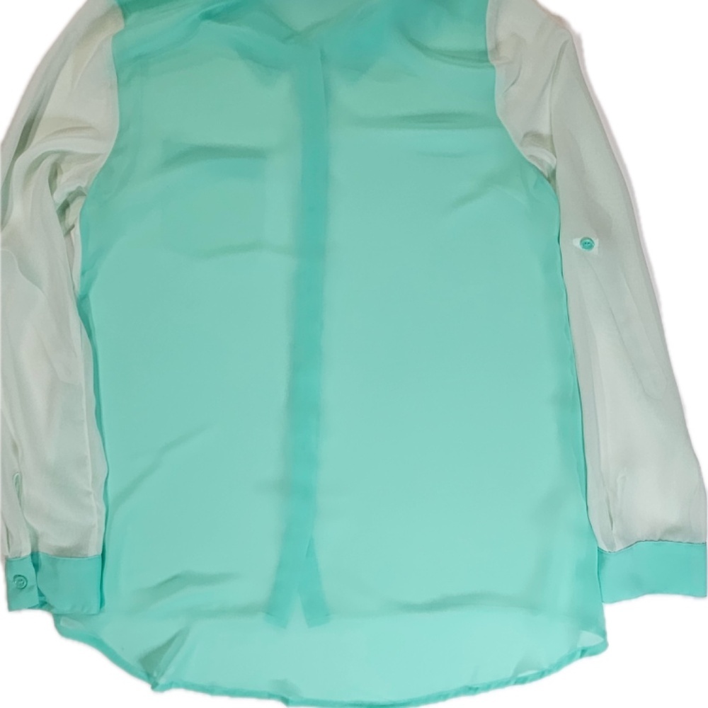Maurices Shirt Womens Small Mint Green White Sheer Button Front Long Sleeve - Picture 2 of 7